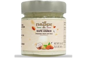Raph Crunch, Spreadable Crunchy White Chocolate, Coconut, and Almond Spread, 8.4 oz (240g), Contains Sweet Coconut Pieces, Roasted Almond Flakes, and Crunchy Wafer Pieces, Spreadable, Creamy Topping, Desserts, Product of Italy, Nappi 1911