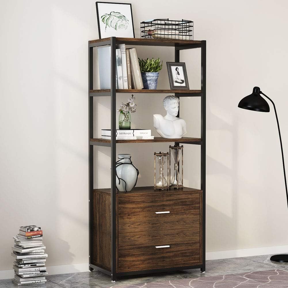 Tribesigns Bookcase W 2 Drawers Vintage Industrial Etagere