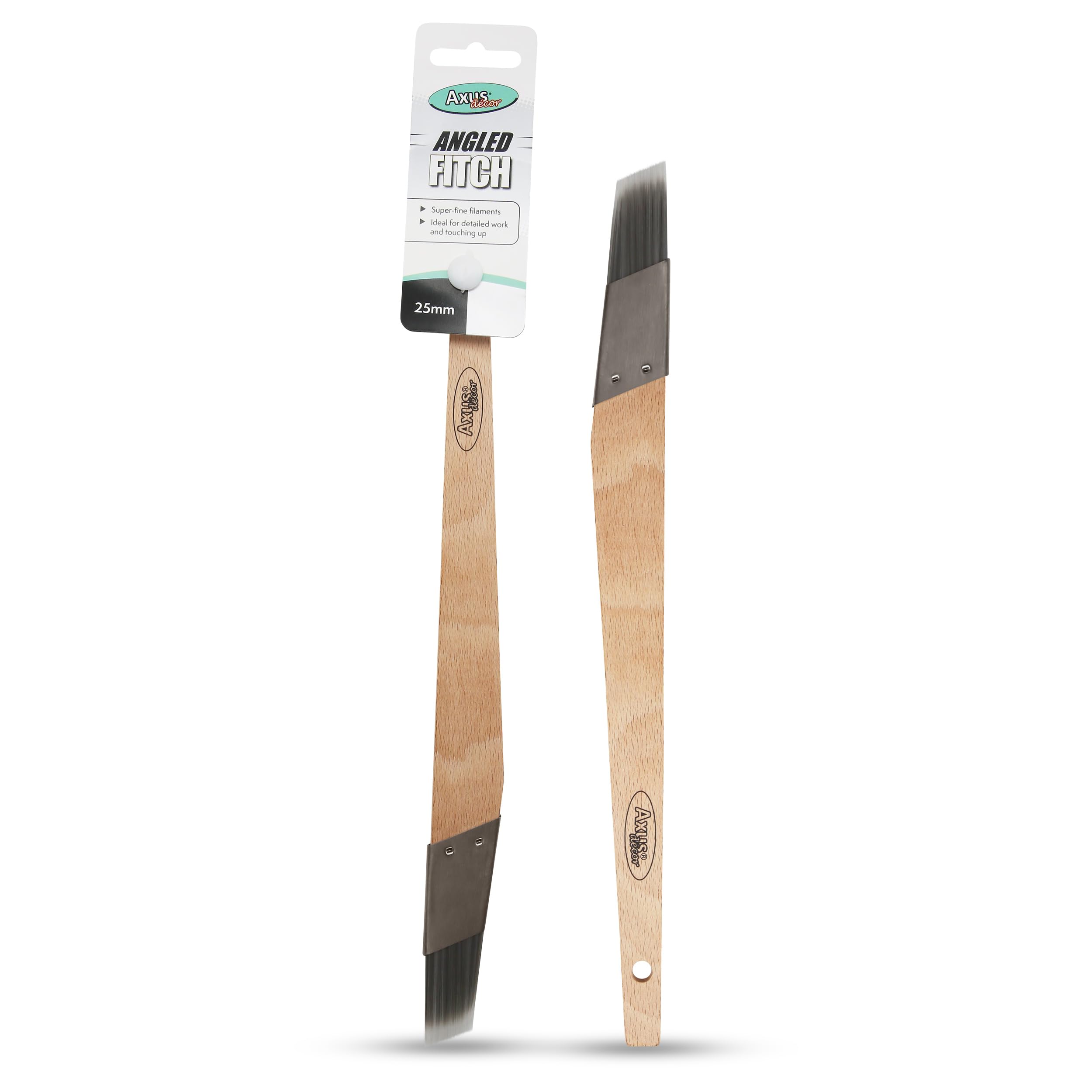 Axus Decor Angled Fitch Paint Brush (Grey Series) - 25mm - For All Paints, Filaments, For Detailed Work & Touching Up, Comfortable Handle, Rust-Resistant Stainless Steel, Grey