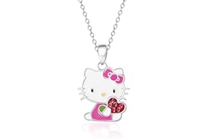 Hello Kitty Sanrio Necklace Official License - Silver Plated Necklace with Enamel and Red Crystal Pendant