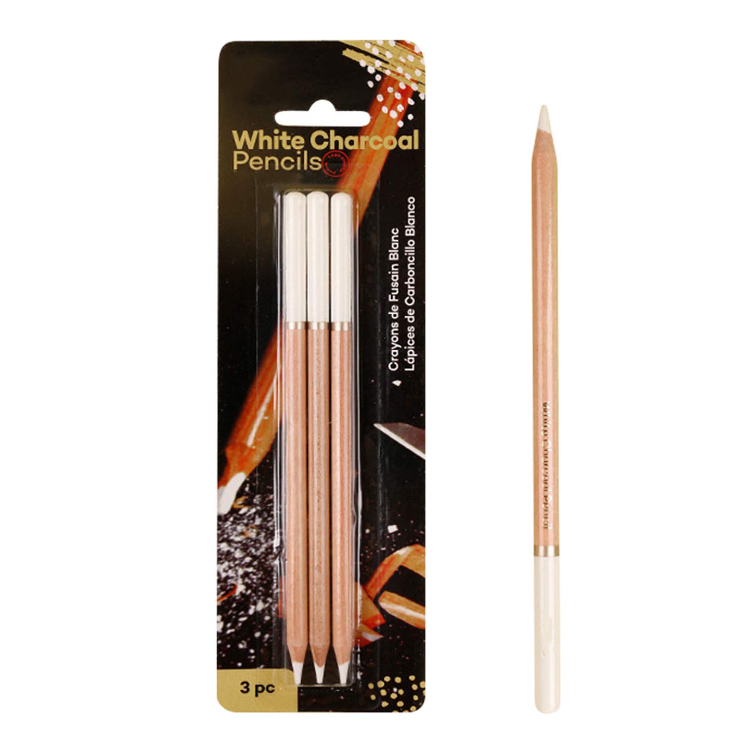 XINCHIA White Charcoal Pencils 3 PCS Sketching Drawing Pencil Set Highlight Pastel Pencil Painting Special White Charcoal Sticks Set Carbon Pencils 4mm for Drawing Art