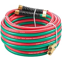 VEVOR 1/4-Inch x 25FT Oxy Acetylene Hose with 9/16"-18 LH/RH B Fittings, R Grade Welding Torch Twin Hose, Green+Red, 300PSI M