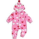 Newborn Baby Girl Boy Valentines Outfit Heart Print Zipper Romper Long Sleeve Jumpsuit Infant Fall Winter Clothes