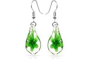 BESHEEK Handmade Earrings Murano Glass Inspired Unique Blue Green Teardrop Flower Glass Dangle Drop Earrings for Women Hypoal