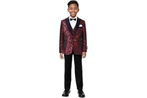 ELPA ELPA ELPA Boys Floral Tuxedo Suit Set - Slim Fit Youth Tuxedo