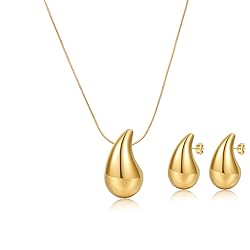 Teardrop Necklace Earrings Chunky Gold Hoop