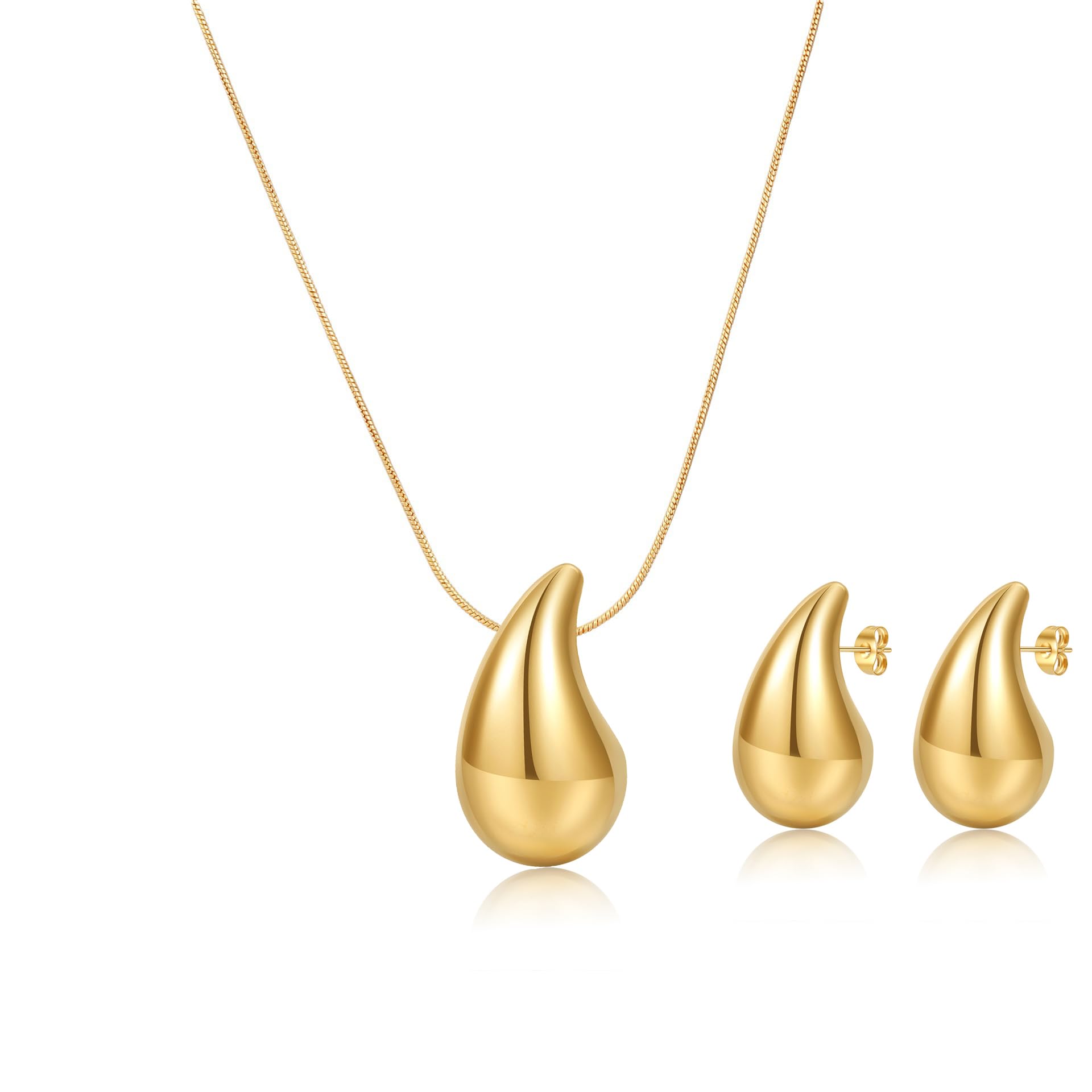 Teardrop Necklace Earrings Chunky Gold Hoop
