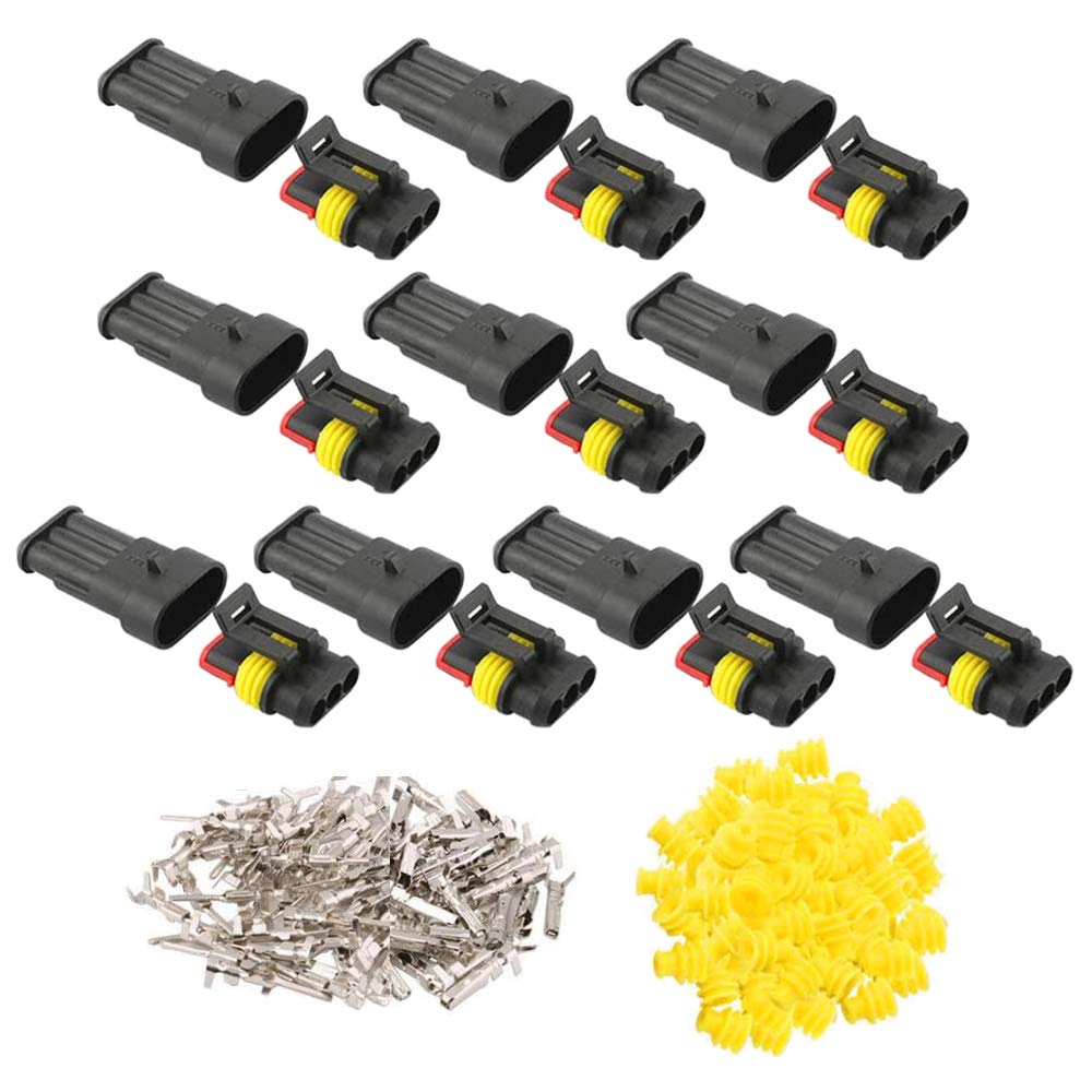 GTIWUNG 10 Kit 3 Pin Way Waterproof Electrical Wire Connector Plug Socket Male and Female PA66 Nylon Housing 1.5mm Series Terminals for Motorcycle Scooter Auto Truck Marine