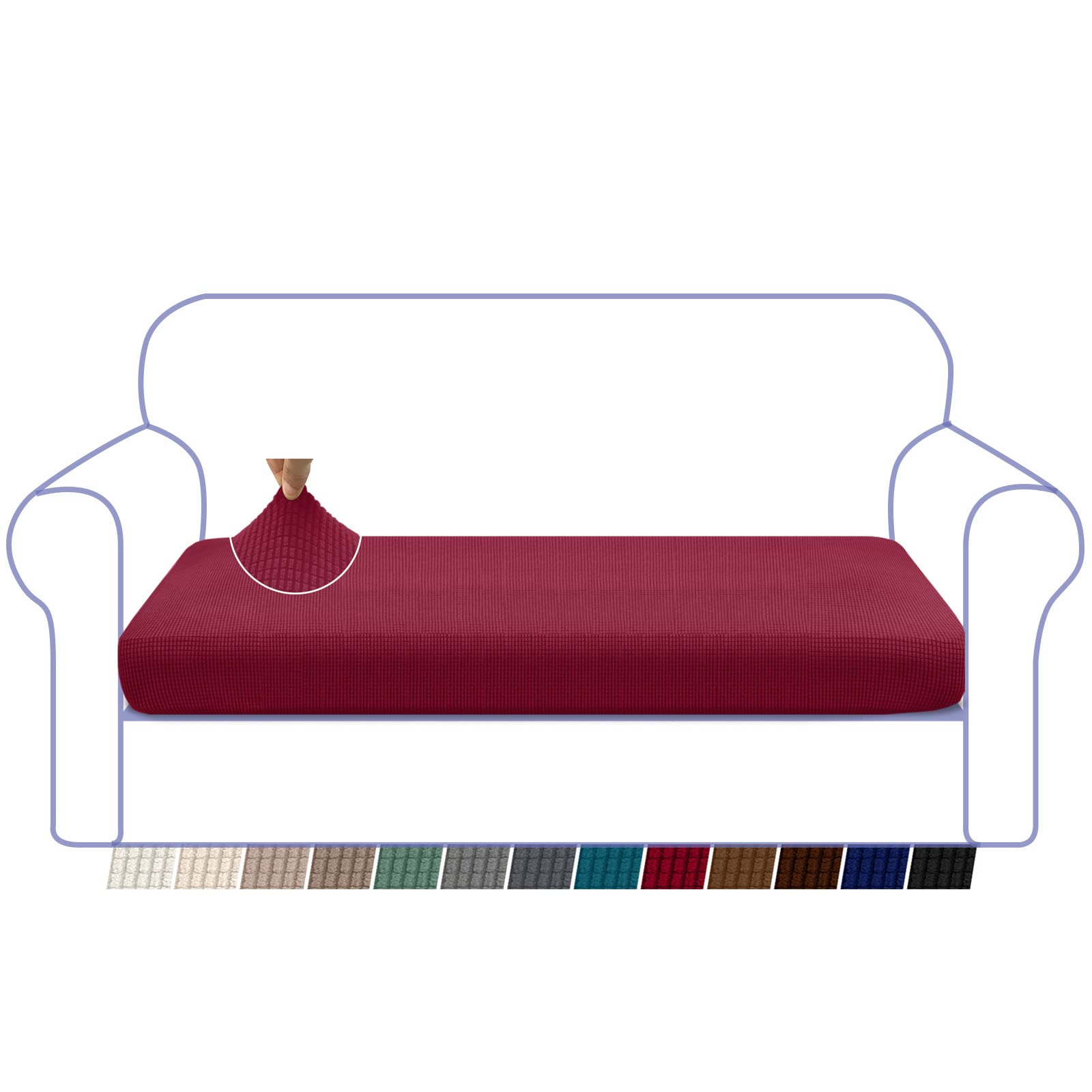 Granbest High Stretch Sofa Seat Cushion Cover Super Soft Couch Seat Cover Sofa Cushion Protector Jacquard Spandex Fabric with Elastic Bottom(3 Seater, Wine Red)