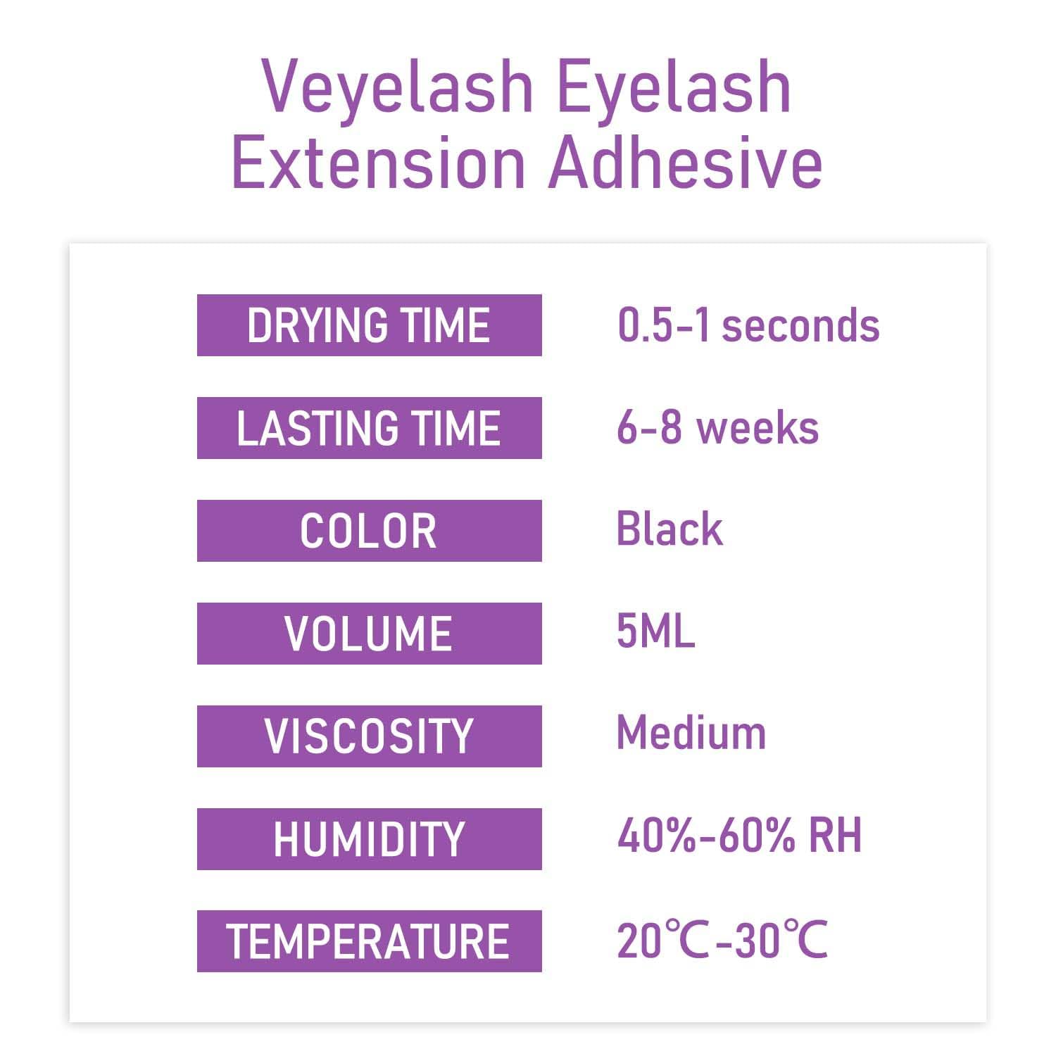 VEYES INC Eyelash Extension Glue - 0.5-1 Sec Drying (0.17fl.oz / 5ml)/Up to 8 Weeks Retention/Black Adhesive Salon Use for Lash Tech