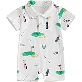 Newborn Baby Boy Outfit Short Sleeve Lapel Collar Button Up Golf Hole Embroidery Romper Jumpsuit Infant Summer Clothes