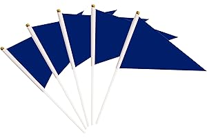 TIBIJOY 25 Pack Dark Blue Pennant Flags Small Mini Hand Held Solid Color Pennant On Sticks,Party Events Celebration,School,Grand Opening,Kids Birthday,Sports Clubs,Flower Pot (Dark Blue)