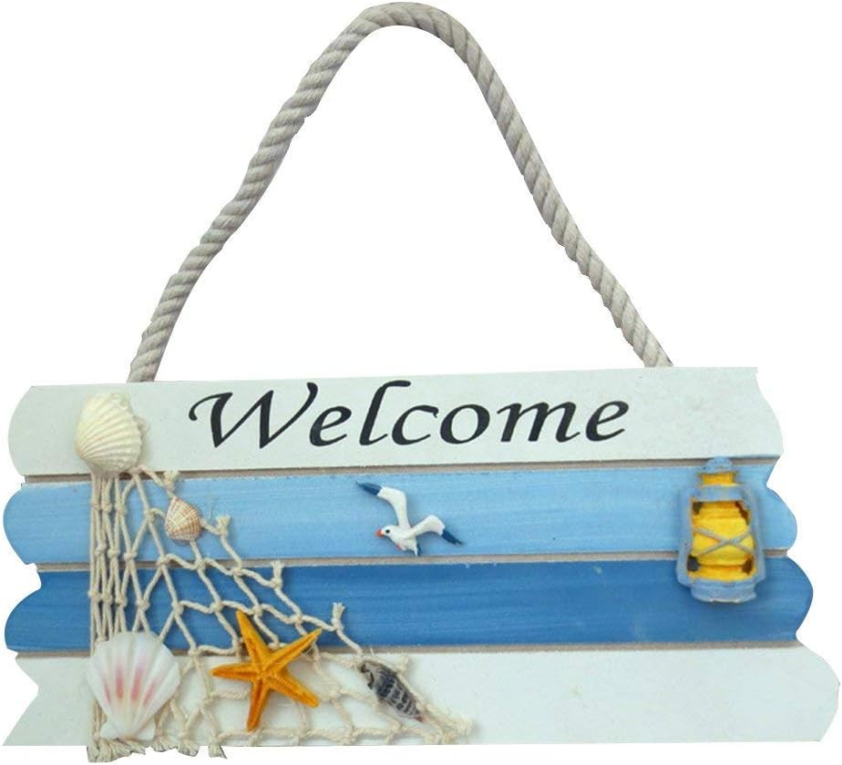FRECI Wooden Welcome Sign Hanging Wall Welcome Sign Board for Beach Boat Ocean Seaside Theme Plaque Ornaments Home Door