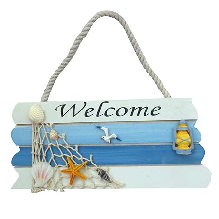 Winomo Wooden Welcome Sign Front Door Nautical Decor Blue