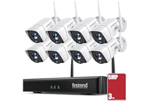 Wireless Security Cameras System, Firstrend 5MP Continuous Recording Ultra HD 8 Camera for Home Surveillance with 8CH NVR 3TB Hard Drive Night Vision Motion Detection App for Indoor Outdoor Business