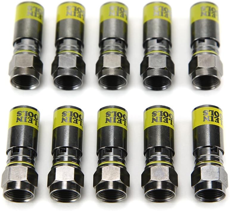 KLEIN TOOLS F-Connector For RG6/6Q Coax Cable, Universal RG6 Compression Connector VDV812-606, Yellow/Nickel, 10-Pack - Image 4