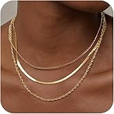 Freekiss Women's Layered Necklace Set - 3 Piece Dainty Gold Jewelry for Everyday Stacking | 14K Gold Plated Snake Chain, Rope Chain, Cuban Chain | Adjustable Length 14-18.5 Inch | Gift Ready