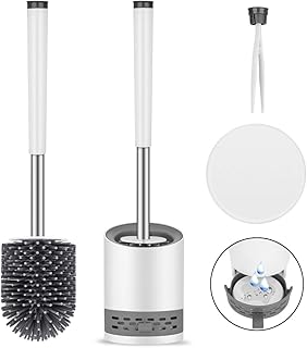 Braoses [Verbessertes Design] Toilettenbürste Silikon mit Halter Wandmontage & Stehen klobürste Set Edelstahl Langer Stiel WC Bürste und schnell trocknendem Haltersatz für Badezimmer Gäste-WC