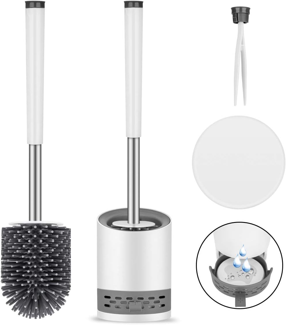 Braoses [Verbessertes Design] Toilettenbürste Silikon mit Halter Wandmontage & Stehen klobürste Set Edelstahl Langer Stiel WC Bürste und schnell trocknendem Haltersatz für Badezimmer Gäste-WC