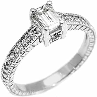 14k White Gold 66 Carats Emerald Cut Antique Diamond Engagement Ring Amazon Com