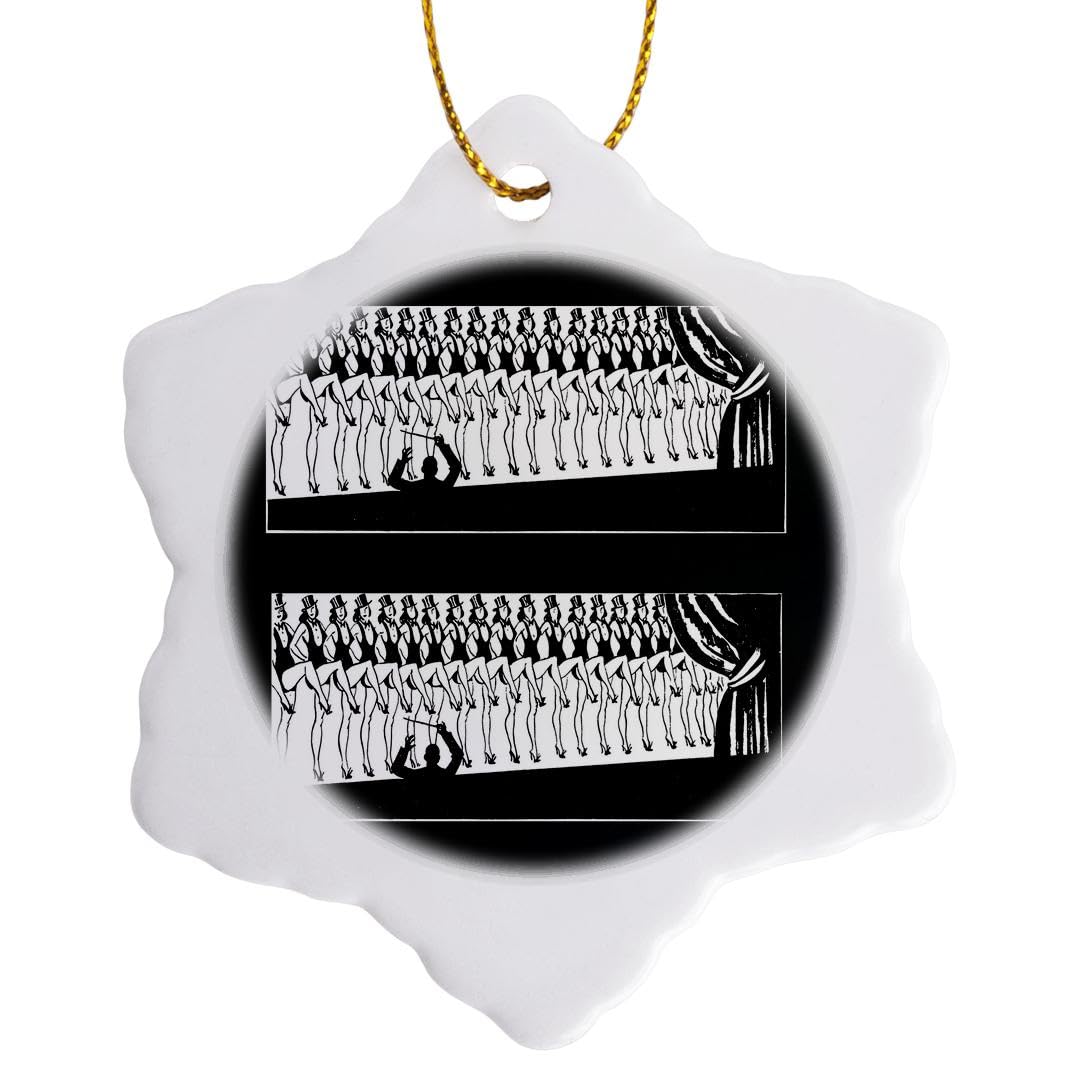 3dRose Print of Chorus Line in Black and White Snowflake Ornament, Porcelain, Multi-Colour, 3-Inch