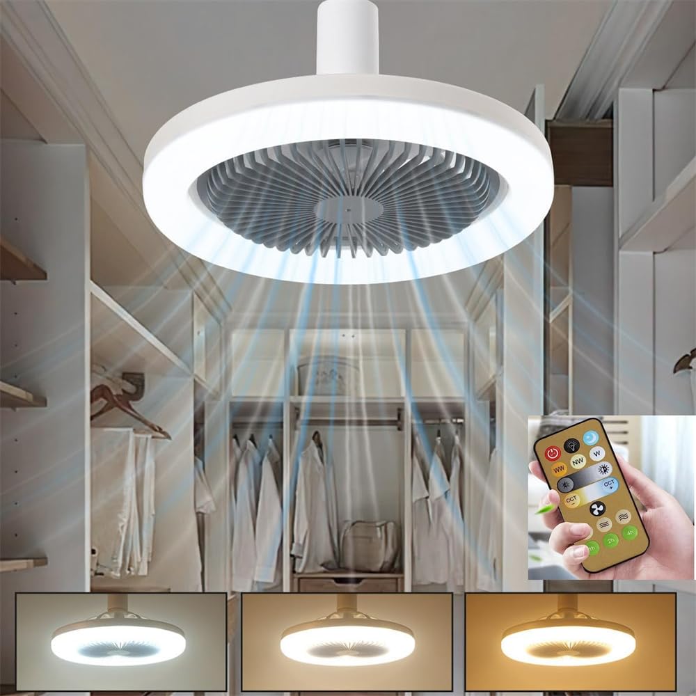 Photo 1 of Silent Socket Fan Light - Screw-in Ceiling Fan Light Socket, LED Bulb Fan, Ceiling Fan Light with Light and Remote Control for Kitchen Bathroom Storage Garage (Grey)