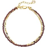 MTMY Gemstone Beaded Bracelets for Women,14K Gold Plated Layered Mixed Natural Stone Beads Chain Bracelets Handmade Jewelry