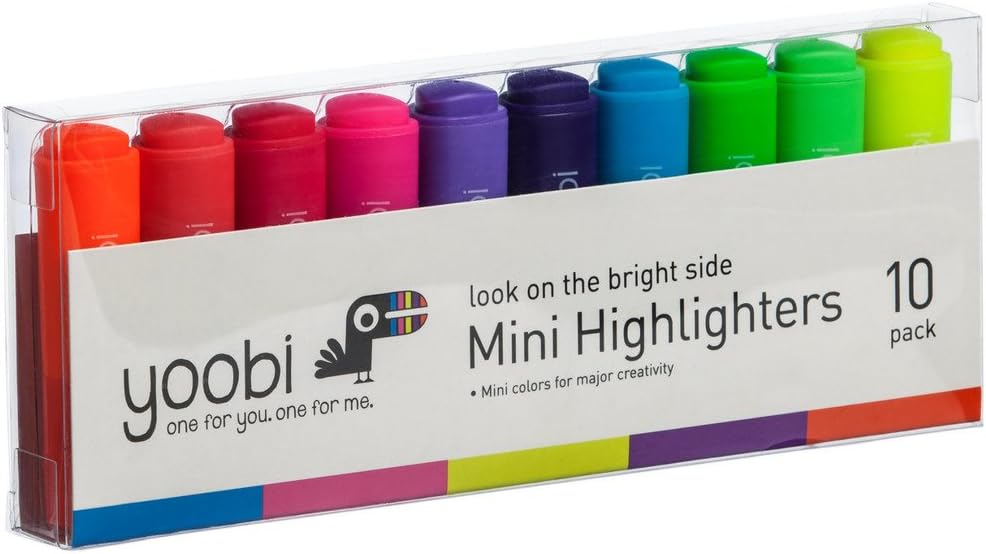 yoobi Look On The Bright Side Mini Highlighters, 10 Pack Multi Color