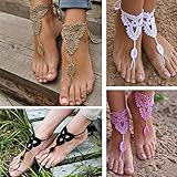 ROOMZOOM 1 Pair Ornate Barefoot Sandals Beach Wedding Bridal Knit Anklet Foot Chain