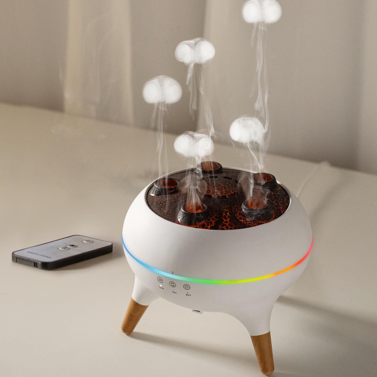 Photo 1 of HIROGA Jellyfish Diffuser 250ML, Volcano Diffuser Aroma Diffusers Air Humidifiers 7Color LED, 5 Rings Dynamic Sound Pickup Ultrasonic Aromatherapy Fragrant for Bedroom Office (White)