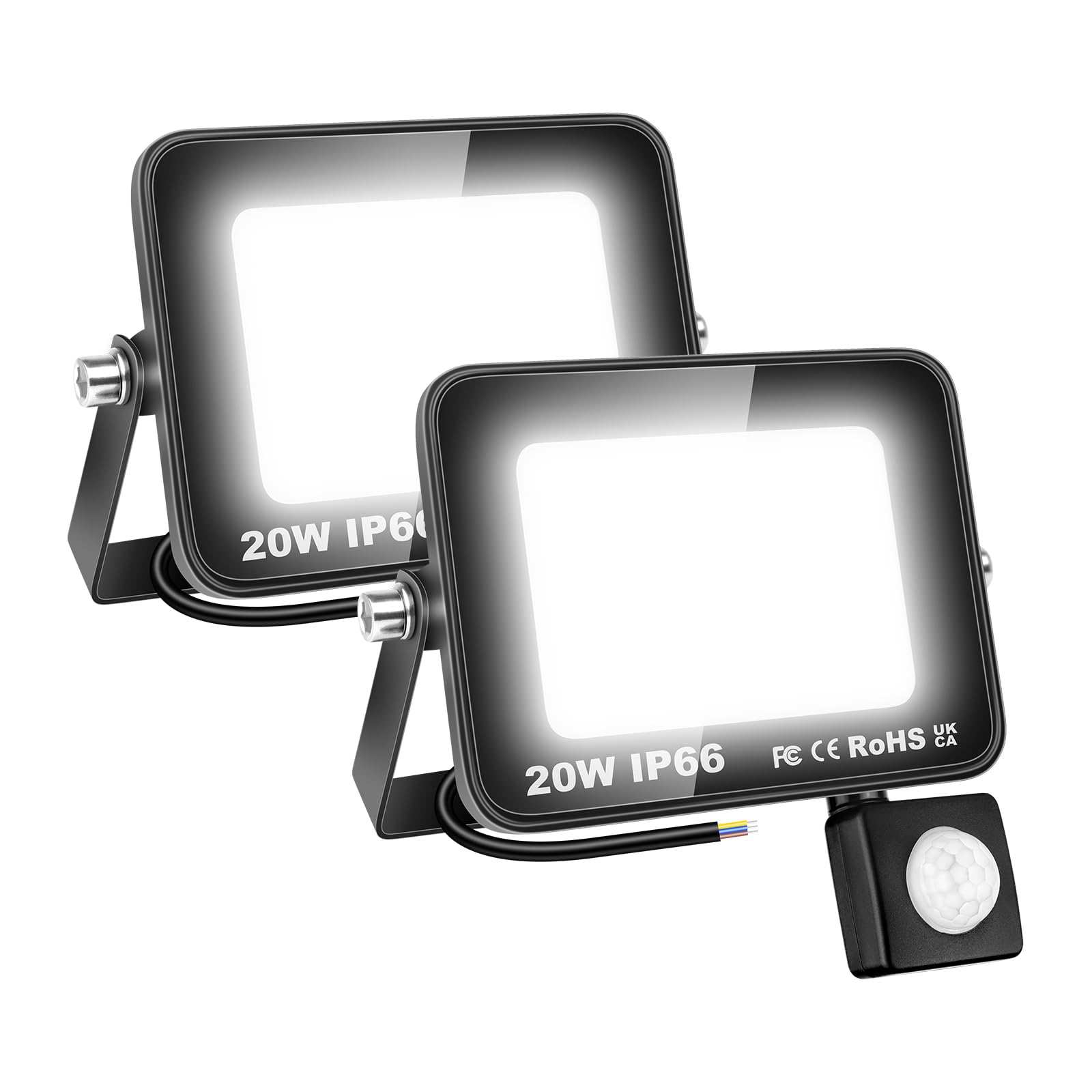 SKYWORLD 2 Pcs Security Lights Outdoor Motion Sensor, 20W 2000LM PIR Led Floodlight, IP66 Waterproof Motion Sensor Flood Light for for Garage, Garden, Patio, Backyard, 6000K Cold White