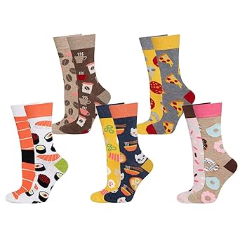 soxo Damen 3 Paar Bunte Socken | Größe 35-40 | Motivsocken aus Baumwolle - Kaffee Donut Pizza | Lustige Geschenk für Frauen, 