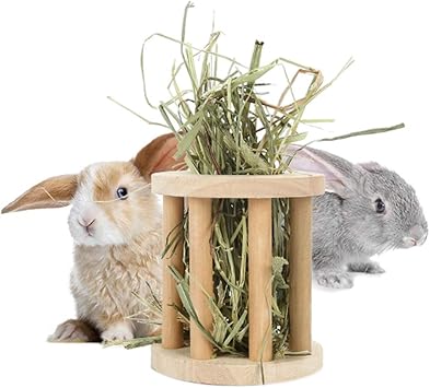 Anxyuan Rabbit Hay Feeder Wooden Double Use Rack Manger Grass Food