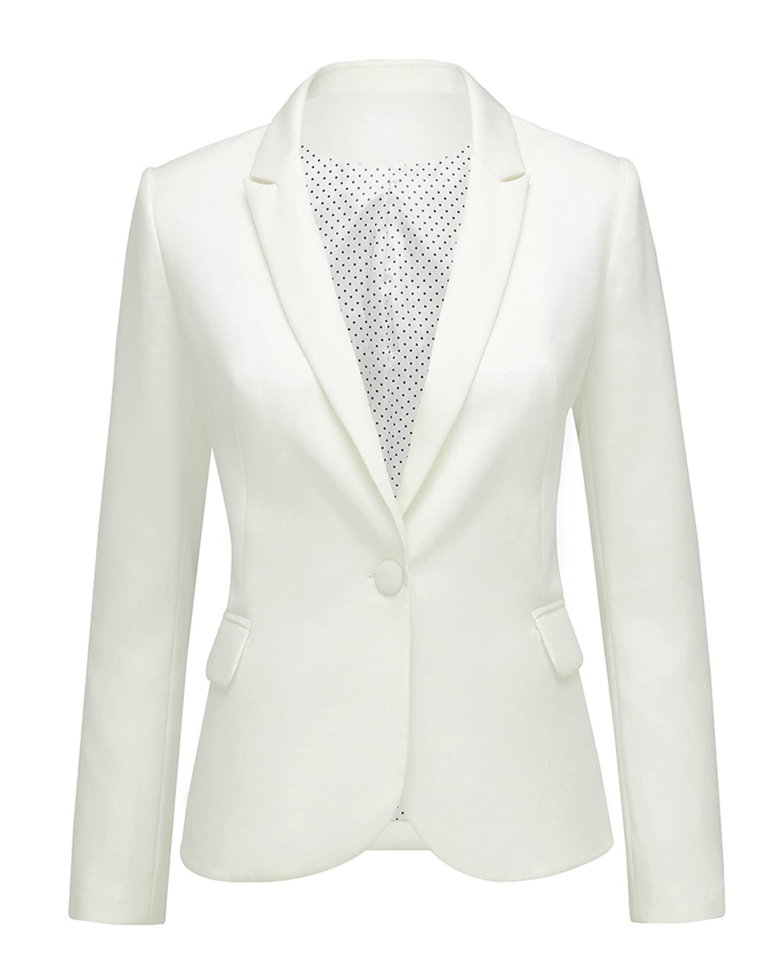 Photo 1 of LookbookStore Women White Notched Lapel Pocket Button Work Office Blazer Jacket Suit Size S