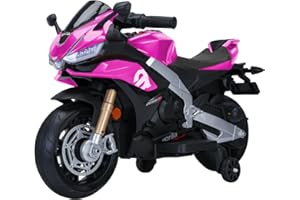 HEIMILI Aprilia Licensed Kids Electric Motorcycle for Ages 3+ with Training Wheels, Music & Bluetooth (Pink)