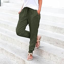 JIOEEH Work Pants for Women Linen Drawstring Back