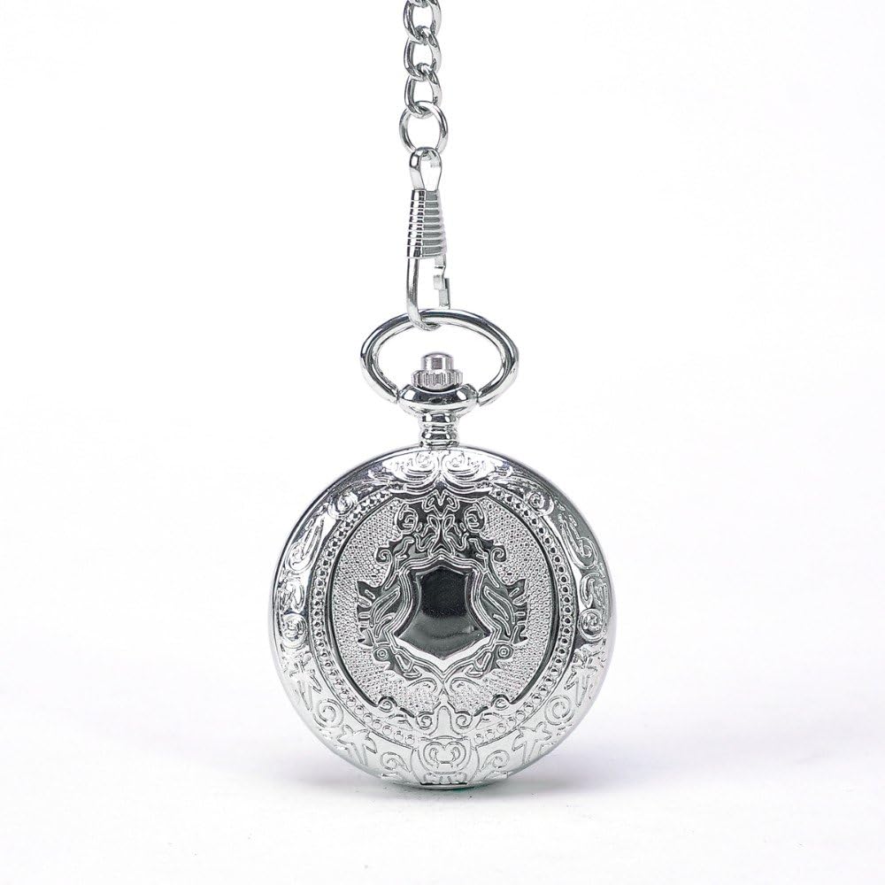 Men Mechanical Silver Shield Round Pocket Watch Automatic Self - Wind Fashion Cool Roman Numbers Skeleton Steampunk Watch
