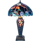 Bieye L10987 Raven in Graveyard Tiffany Style Stained Glass Table Lamp | Dark Orange; 16