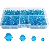 Chengmu Aquamarine Bicone Glass Beads for Jewelry Making, Faceted Crytal Spacer Beads for Bracelet Necklace Earring (3mm 4mm 6mm 8mm Mixed Sizes, 1040pcs)
