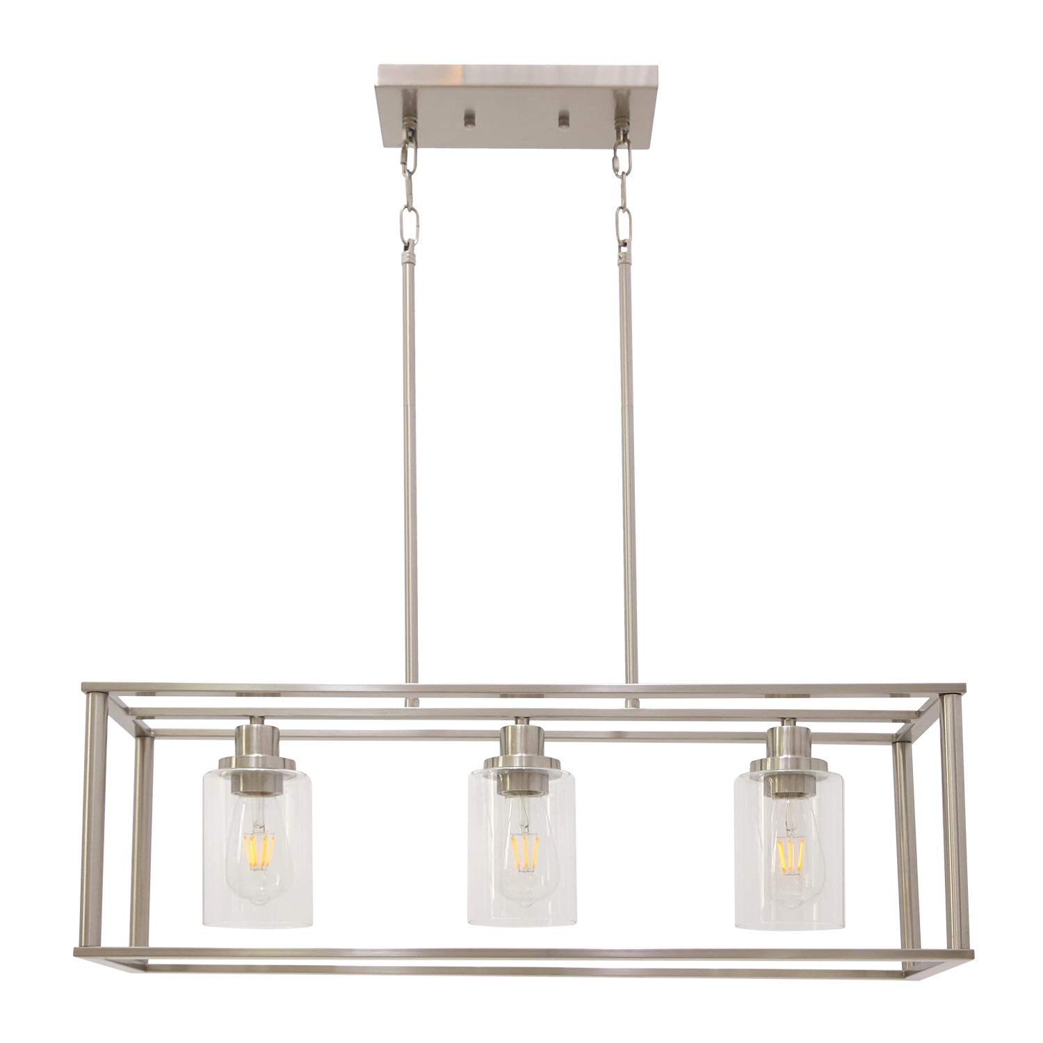 Buy VINLUZ 3 Light Linear Chandeliers Brushed Nickel with Clear Glass
