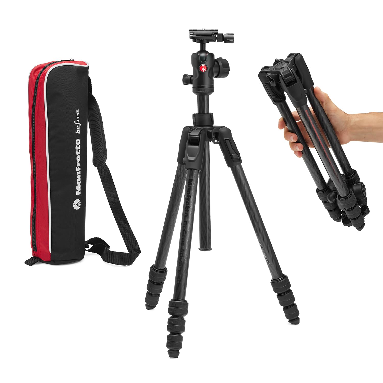 Manfrotto Befree Advanced AS, Camera Tripod, Twist Lock, Compatible with Arca-Swiss, Portable, Compact Travel Tripod Kit, Ball Head, Carbon Photo Support, for DSLR, Mirrorless, Camera Accessories