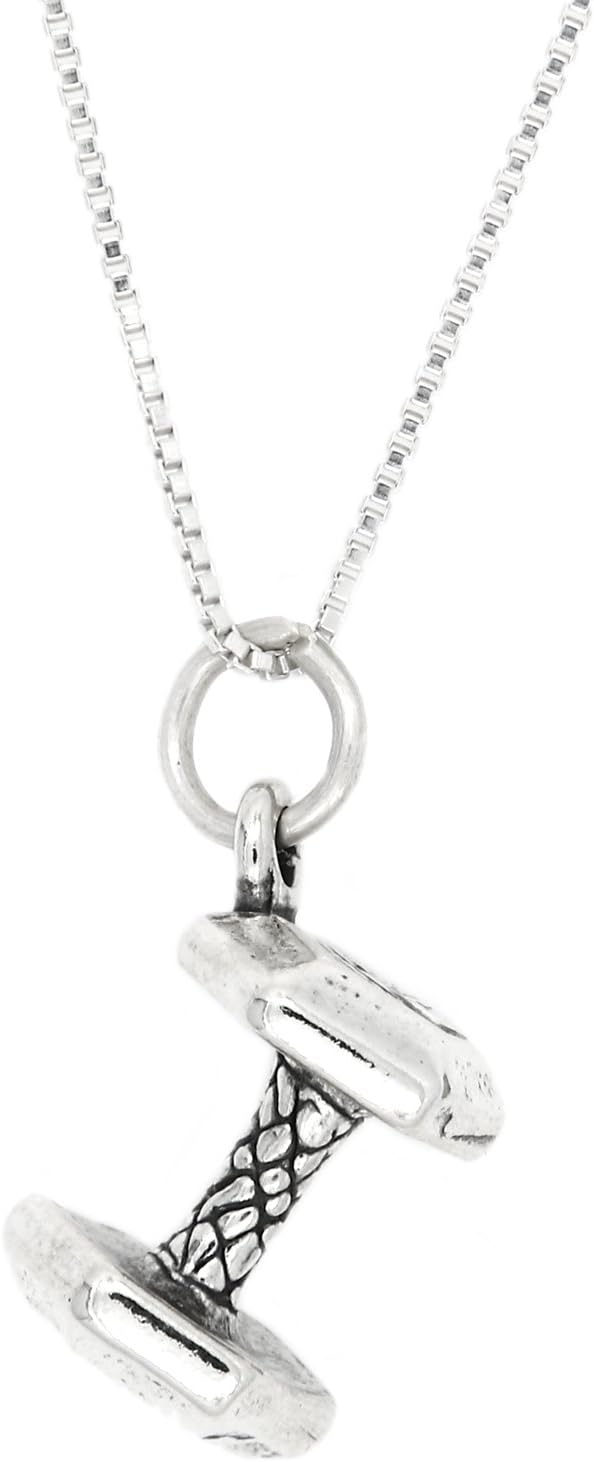 Sterling Silver Three Dimensional Dumbbell Necklace