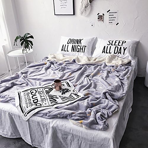 Karever Bed Throw Blankets Sherpa Blanket Throws for Couch Soft Heavy Weight Warm Dusty Lilac Snow and Stars Striped Full Size Queen Size Blanket