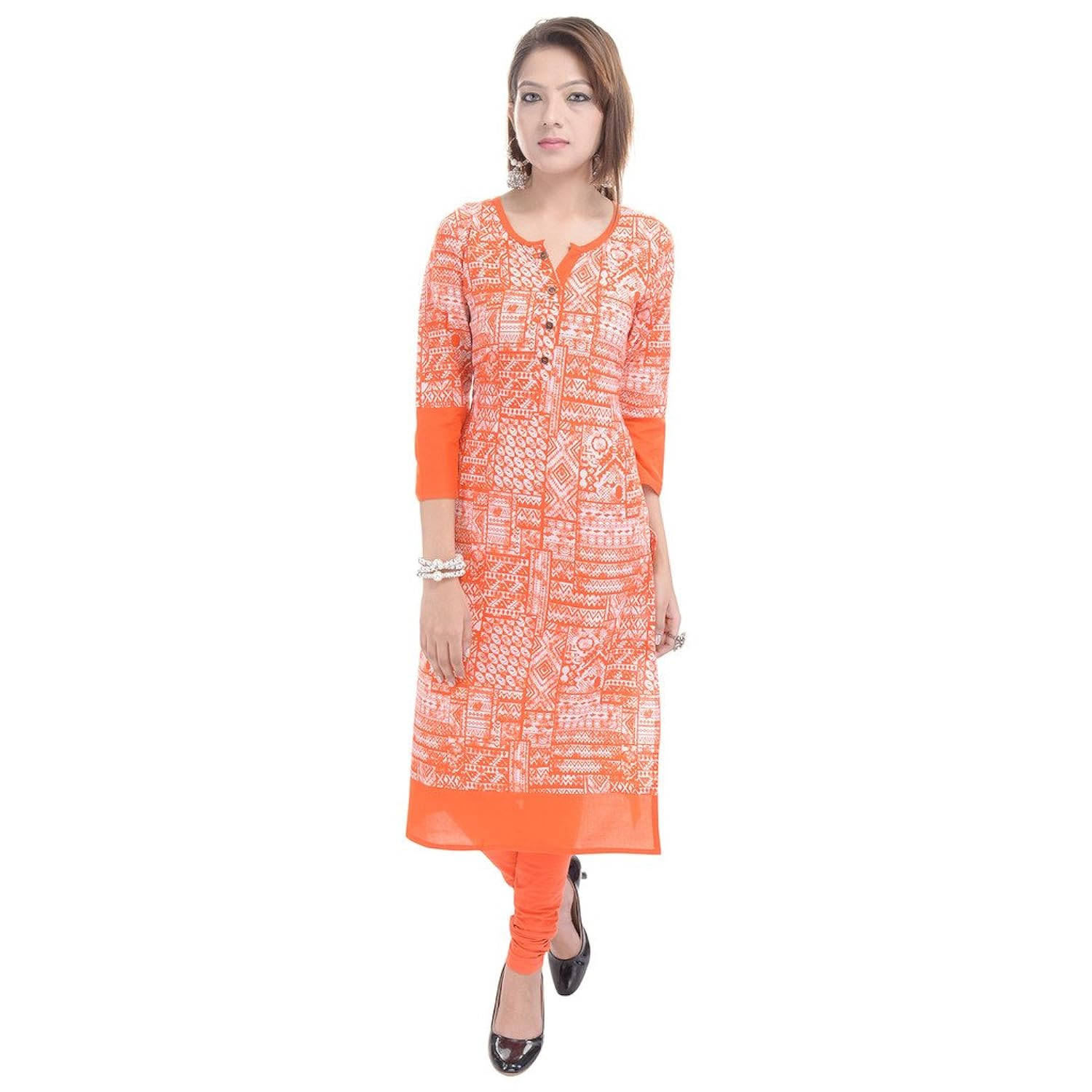 gulmohar jaipur women's cotton printed kurti (orange)