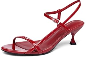 Coutgo Womens Strappy Heeled Sandals Kitten Low Heel Open Toe Ankle Strap Party Wedding Dress Shoes