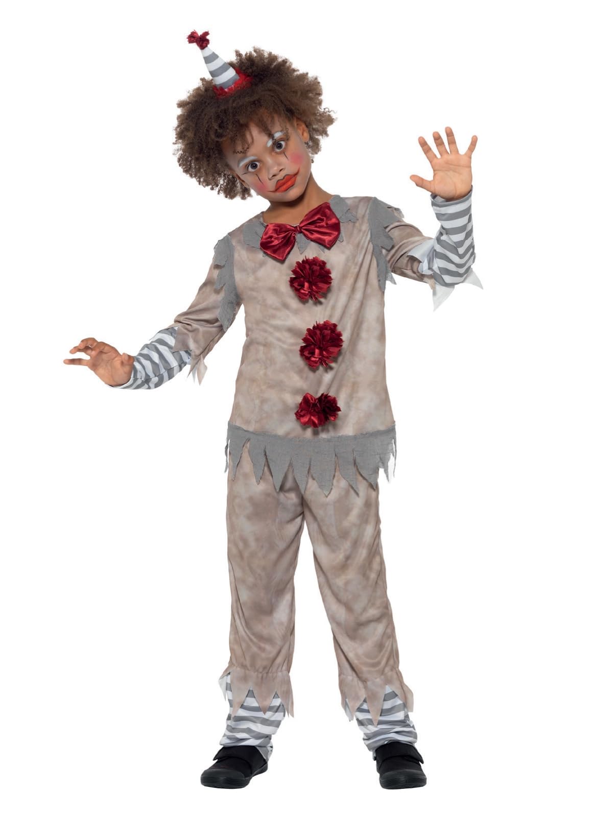 Smiffys Vintage Clown Boy Costume, Grey & Red with Top, Trousers & Headband, Halloween Child Fancy Dress, Clown Dress Up Costumes