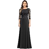 Qbnme Long Mother of The Bride Dresses for Women Lace Chiffon Half Sleeve Formal Wedding Guest Dress