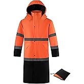 Ubon Men's Hi Vis Long Raincoat Waterproof Reflective Safety Rain Jacket High Visibility with Detachable Hood