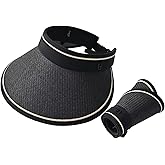 UPF 50+ Sun Visors for Women Wide Brim Beach Hat Foldable Straw Visor Hat Summer Packable