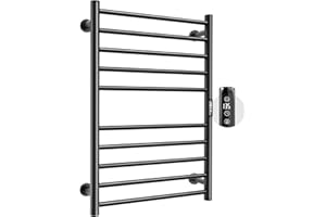 POLOMA Paraheeter Wall Mounted Towel Warmer Rack for Bathrooms, Electric Heated Towel Rack Heater, 10-Bars Stainless Steel Black.